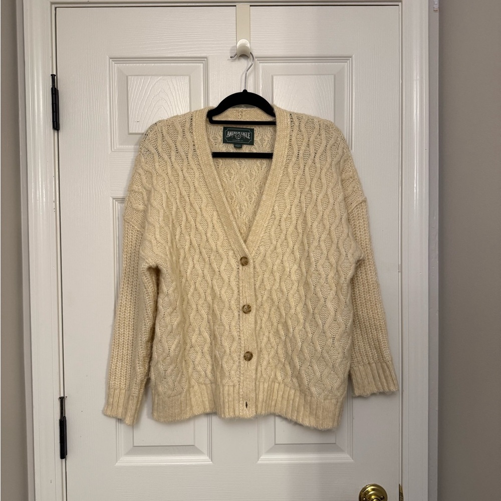 American Eagle Outfitters Cream Cable Knit Cardigan Sweater